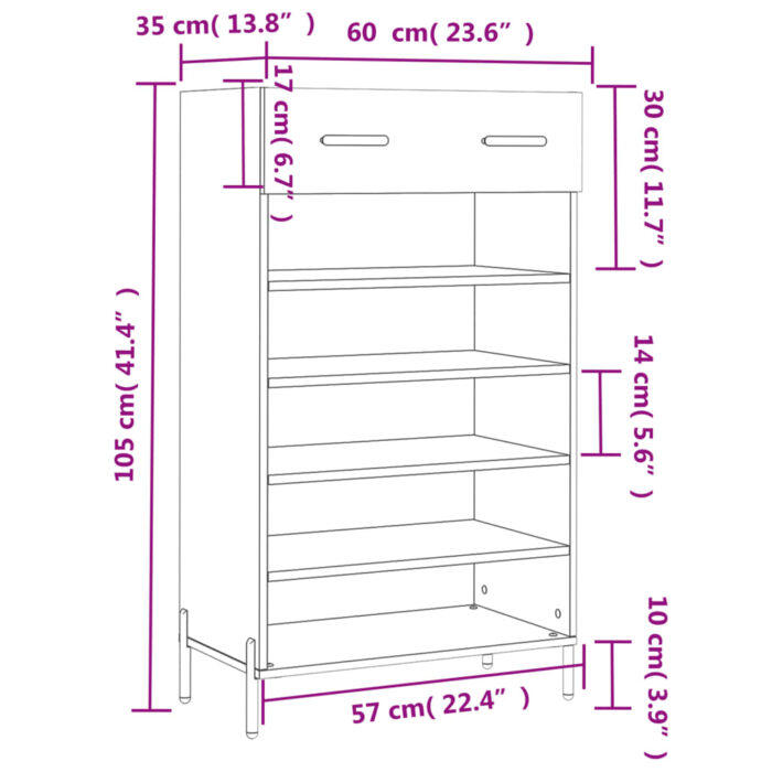 Armoire à chaussure Blanc brillant 60x35x105 cm Bois ingénierie – Image 10