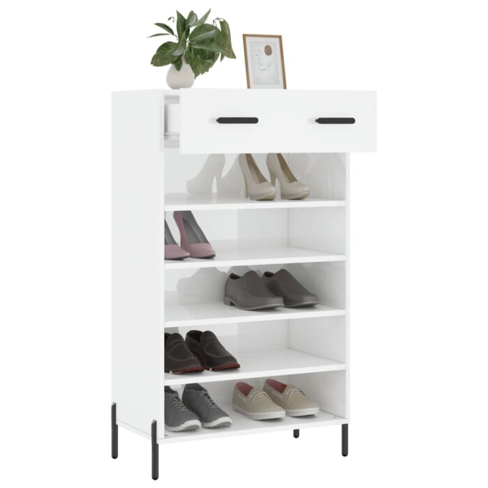 Armoire à chaussure Blanc brillant 60x35x105 cm Bois ingénierie – Image 2