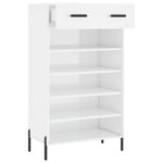 Armoire à chaussure Blanc brillant 60x35x105 cm Bois ingénierie – Image 3
