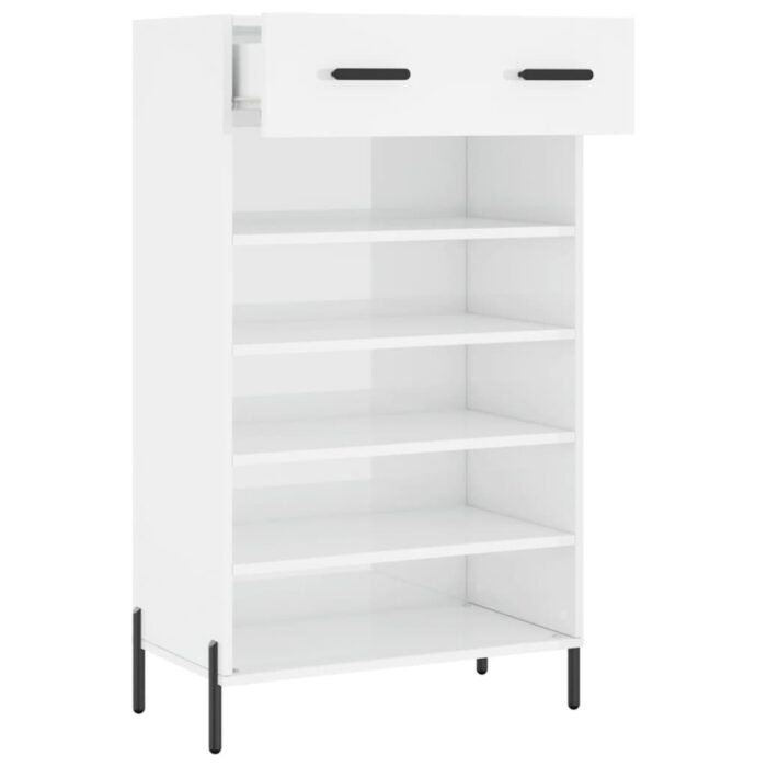 Armoire à chaussure Blanc brillant 60x35x105 cm Bois ingénierie – Image 3