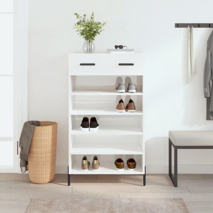 Armoire à chaussure Blanc brillant 60x35x105 cm Bois ingénierie – Image 1