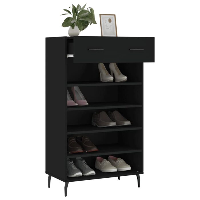 Armoire à chaussures noir 60x35x105 cm bois d'ingénierie – Image 2