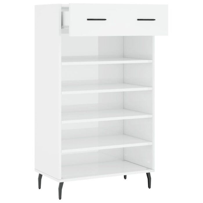 Armoire à chaussure Blanc brillant 60x35x105 cm Bois ingénierie – Image 3