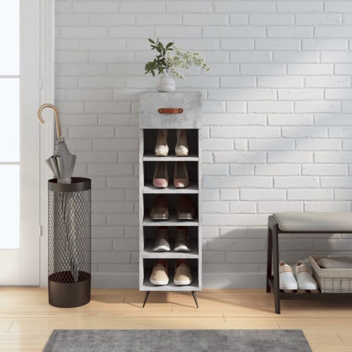 Armoire à chaussures gris béton 30x35x105 cm bois d'ingénierie – Image 1