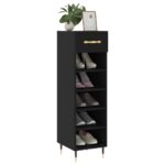 Armoire à chaussures noir 30x35x105 cm bois d'ingénierie – Image 2