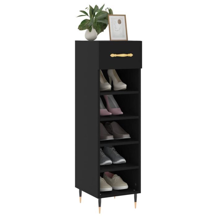 Armoire à chaussures noir 30x35x105 cm bois d'ingénierie – Image 2