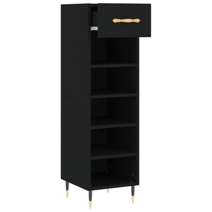 Armoire à chaussures noir 30x35x105 cm bois d'ingénierie – Image 3