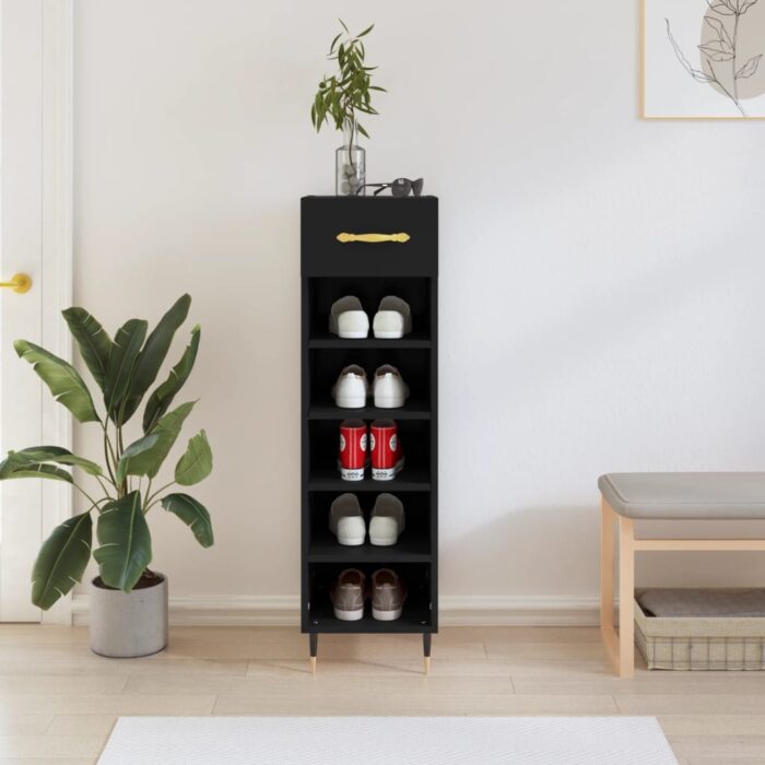 Armoire à chaussures noir 30x35x105 cm bois d'ingénierie – Image 1