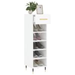 Armoire à chaussure Blanc brillant 30x35x105 cm Bois ingénierie – Image 2
