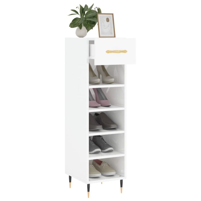 Armoire à chaussure Blanc brillant 30x35x105 cm Bois ingénierie – Image 2