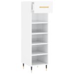 Armoire à chaussure Blanc brillant 30x35x105 cm Bois ingénierie – Image 3