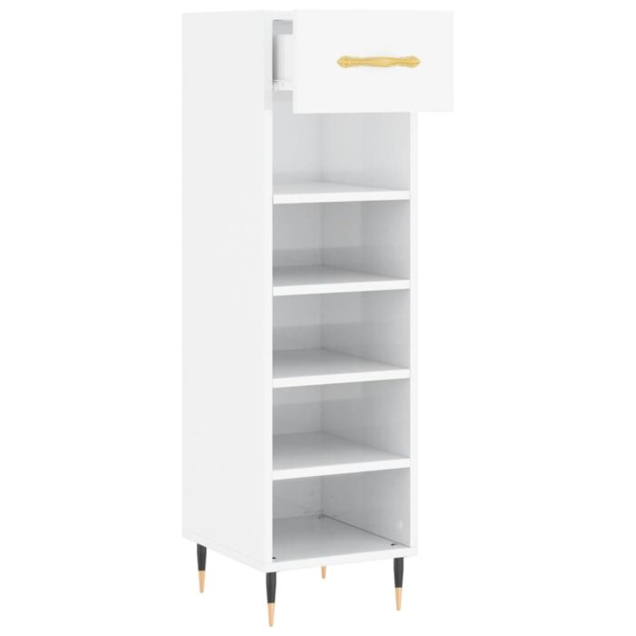Armoire à chaussure Blanc brillant 30x35x105 cm Bois ingénierie – Image 3