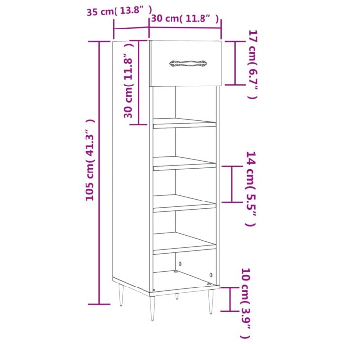 Armoire à chaussures gris béton 30x35x105 cm bois d'ingénierie – Image 10