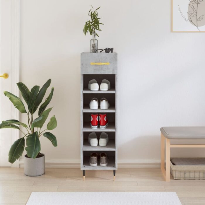 Armoire à chaussures gris béton 30x35x105 cm bois d'ingénierie – Image 1