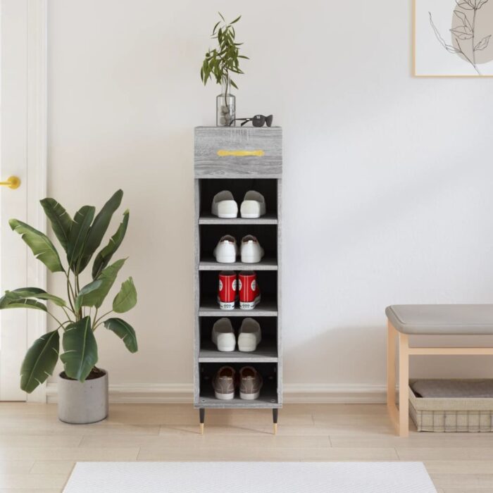 Meuble à chaussures sonoma gris 30x35x105 cm bois d'ingénierie – Image 1