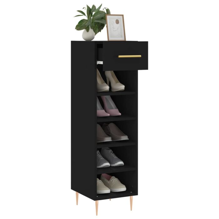Armoire à chaussures noir 30x35x105 cm bois d'ingénierie – Image 2