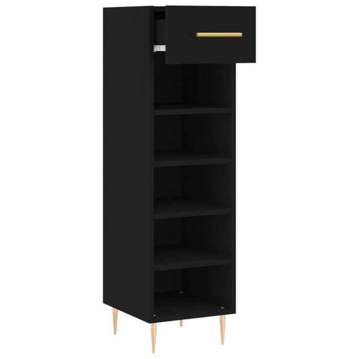 Armoire à chaussures noir 30x35x105 cm bois d'ingénierie – Image 3