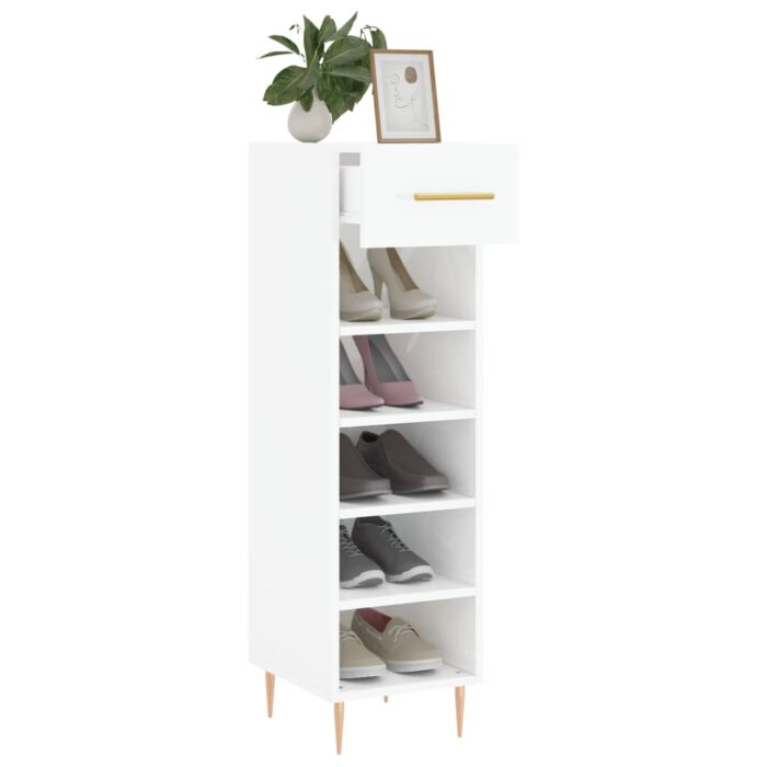Armoire à chaussure Blanc brillant 30x35x105 cm Bois ingénierie – Image 2