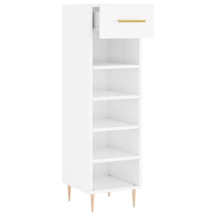 Armoire à chaussure Blanc brillant 30x35x105 cm Bois ingénierie – Image 3