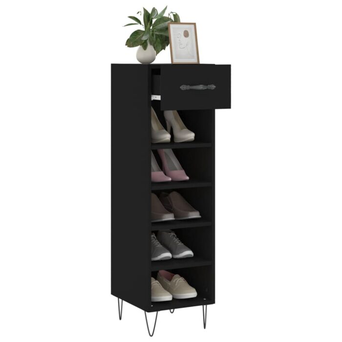 Armoire à chaussures noir 30x35x105 cm bois d'ingénierie – Image 2