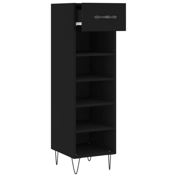 Armoire à chaussures noir 30x35x105 cm bois d'ingénierie – Image 3