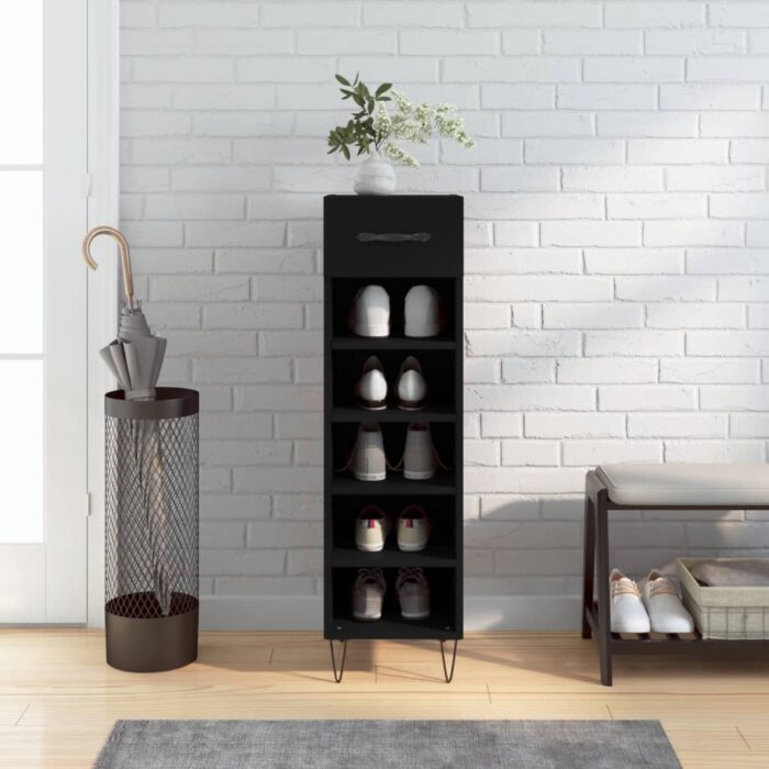 Armoire à chaussures noir 30x35x105 cm bois d'ingénierie – Image 1