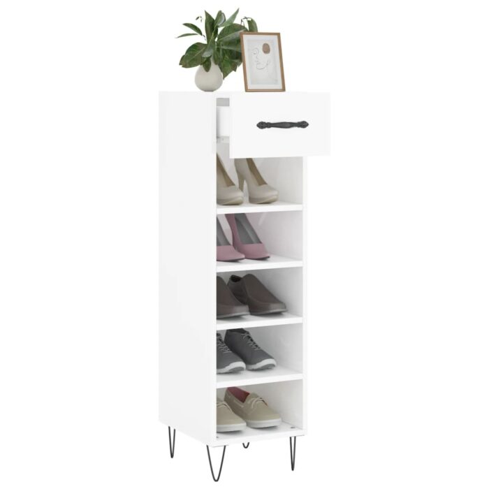Armoire à chaussure Blanc brillant 30x35x105 cm Bois ingénierie – Image 2