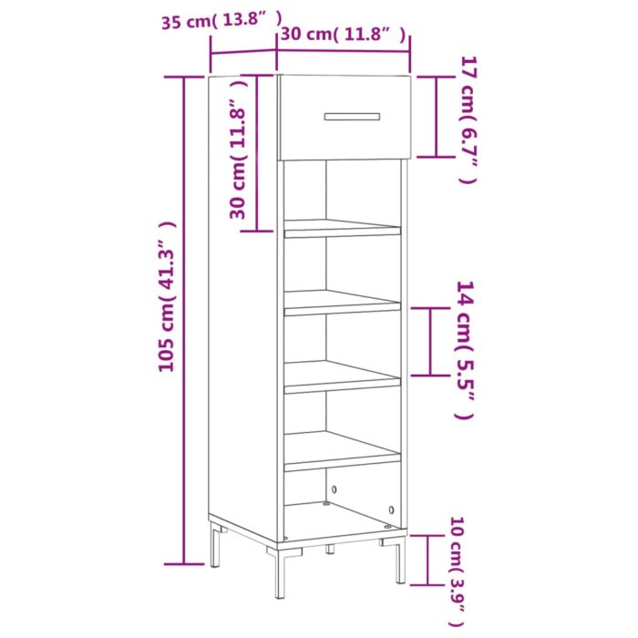 Armoire à chaussures noir 30x35x105 cm bois d'ingénierie – Image 10