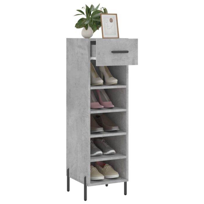 Armoire à chaussures gris béton 30x35x105 cm bois d'ingénierie – Image 2