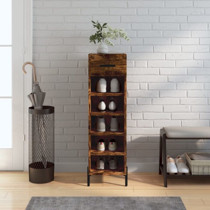Meuble à chaussures chêne fumé 30x35x105 cm bois d'ingénierie – Image 1