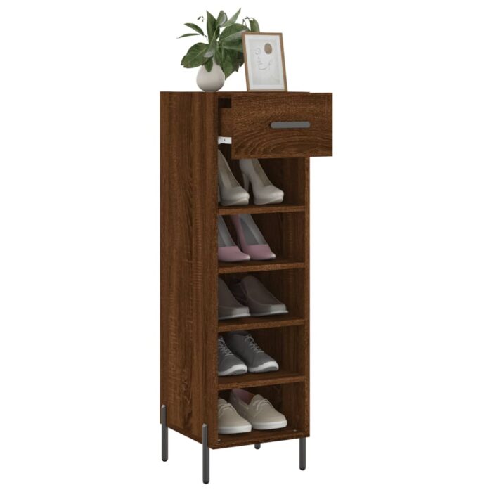 Meuble à chaussures chêne marron 30x35x105 cm bois d'ingénierie – Image 2