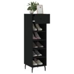 Armoire à chaussures noir 30x35x105 cm bois d'ingénierie – Image 2