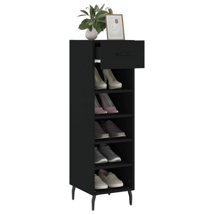 Armoire à chaussures noir 30x35x105 cm bois d'ingénierie – Image 2