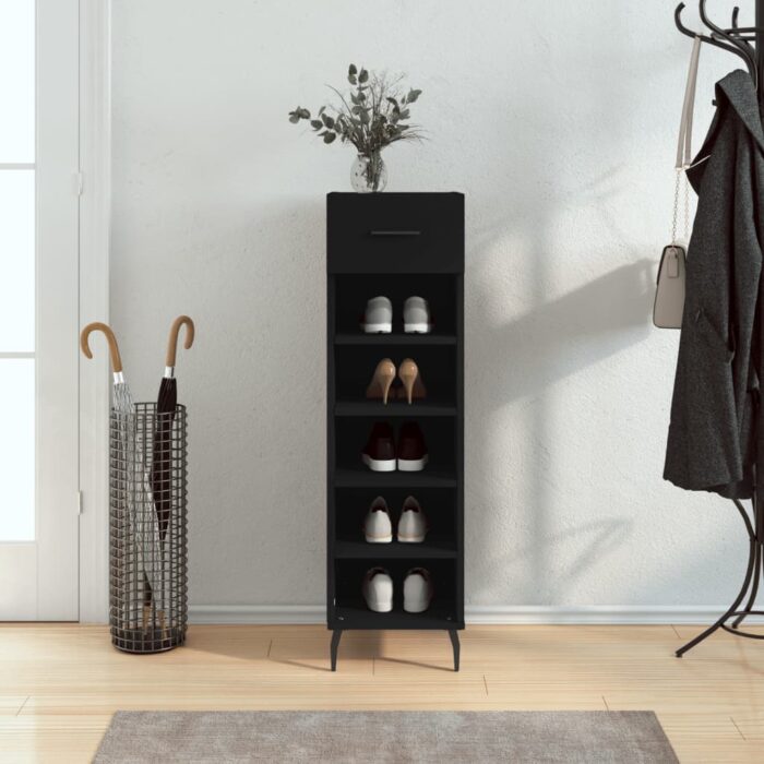 Armoire à chaussures noir 30x35x105 cm bois d'ingénierie – Image 1