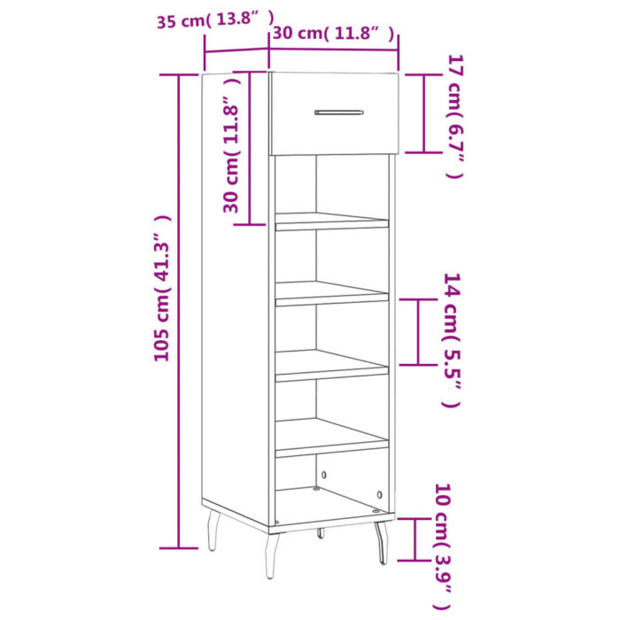 Armoire à chaussures gris béton 30x35x105 cm bois d'ingénierie – Image 10