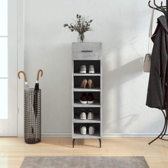 Armoire à chaussures gris béton 30x35x105 cm bois d'ingénierie – Image 1