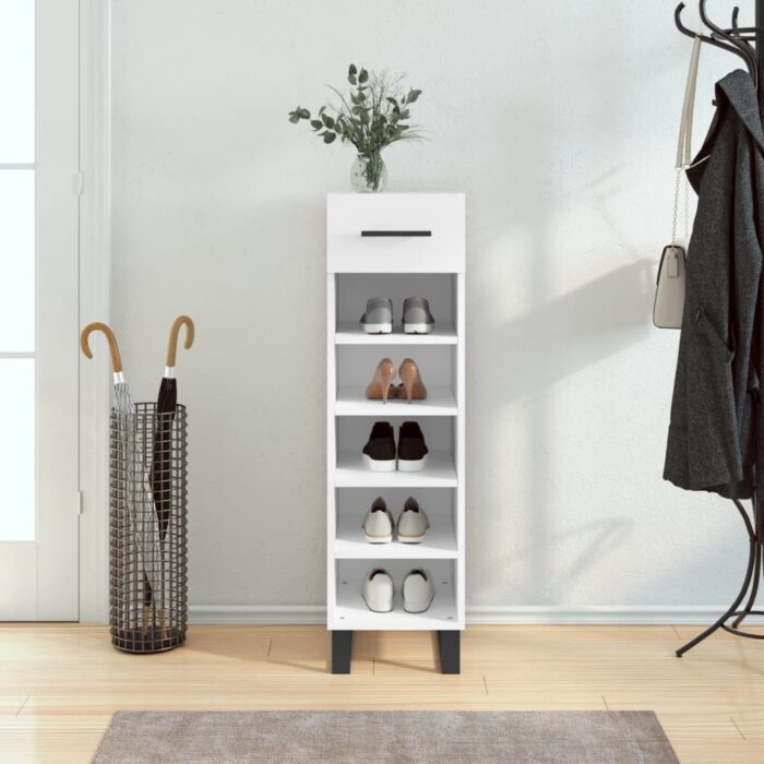 Armoire à chaussures blanc 30x35x105 cm bois d'ingénierie – Image 1