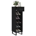 Armoire à chaussures noir 30x35x105 cm bois d'ingénierie – Image 2