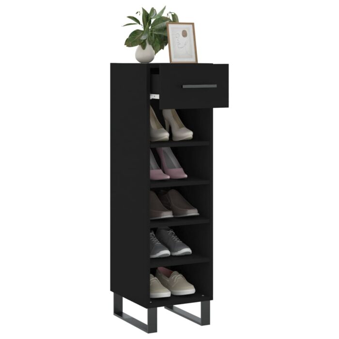 Armoire à chaussures noir 30x35x105 cm bois d'ingénierie – Image 2
