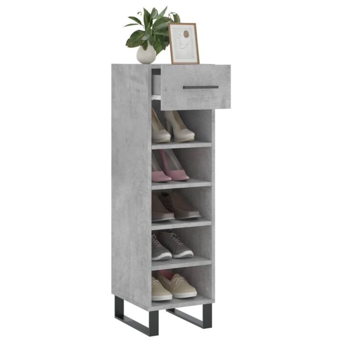 Armoire à chaussures gris béton 30x35x105 cm bois d'ingénierie – Image 2