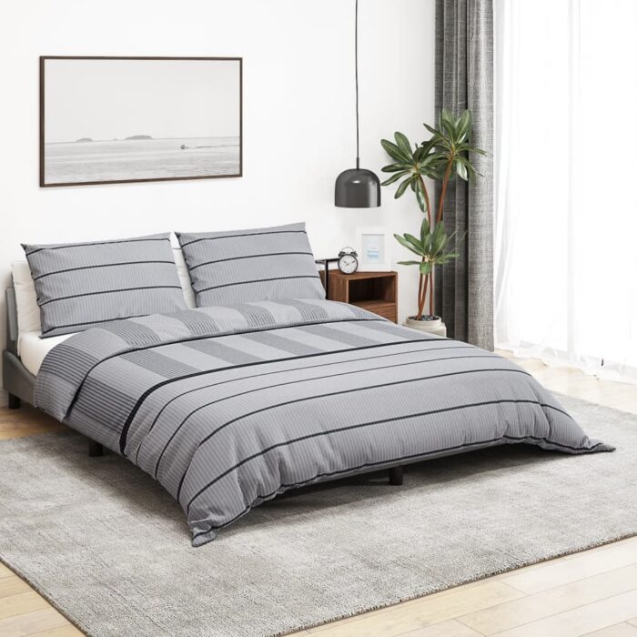 Ensemble de housse de couette Gris 200x200 cm Coton – Image 1