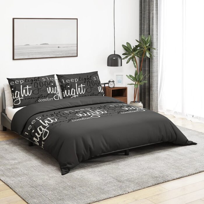 Ensemble de housse de couette Noir 200x200 cm Coton – Image 1