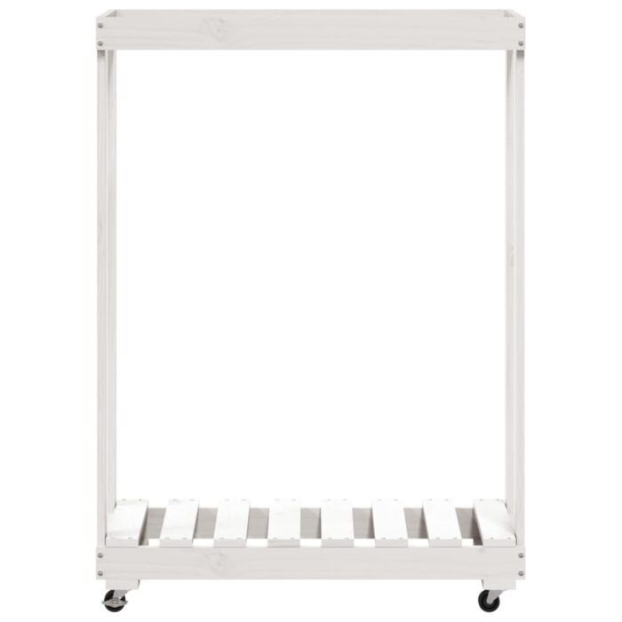 Porte-bûches avec roulettes blanc 76,5x40x108cm bois massif pin – Image 2