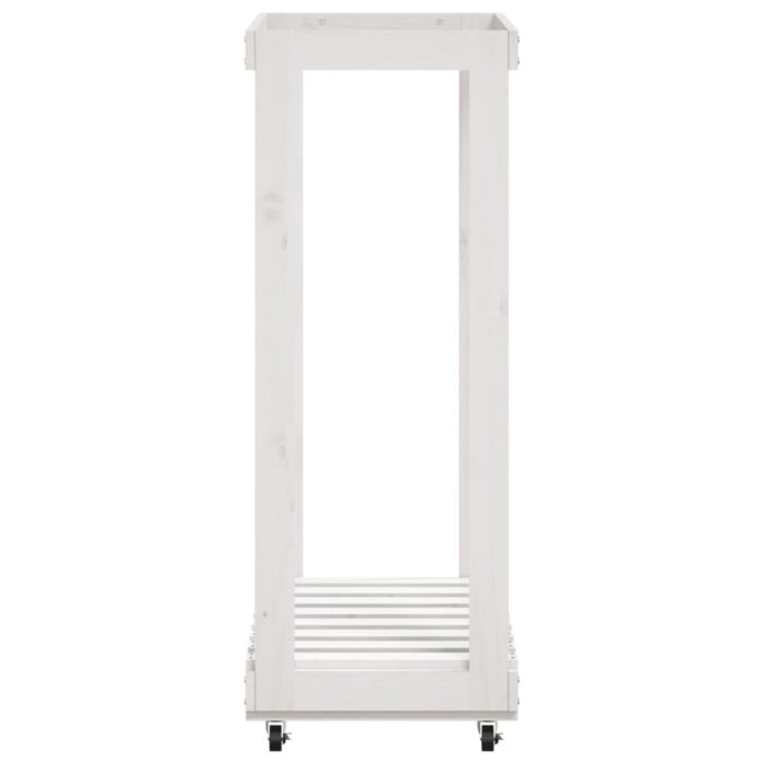Porte-bûches avec roulettes blanc 76,5x40x108cm bois massif pin – Image 3