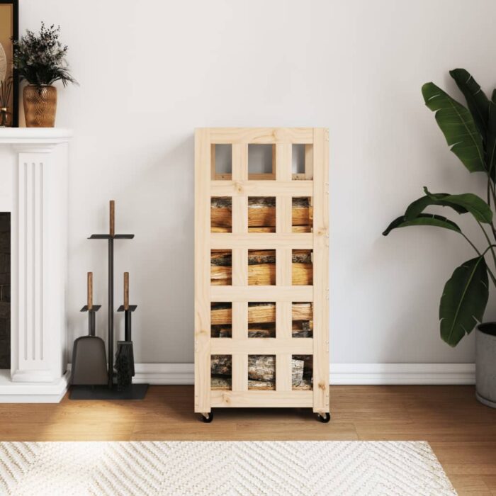 Porte-bûches avec roulettes 40x49x110 cm bois massif de pin – Image 1