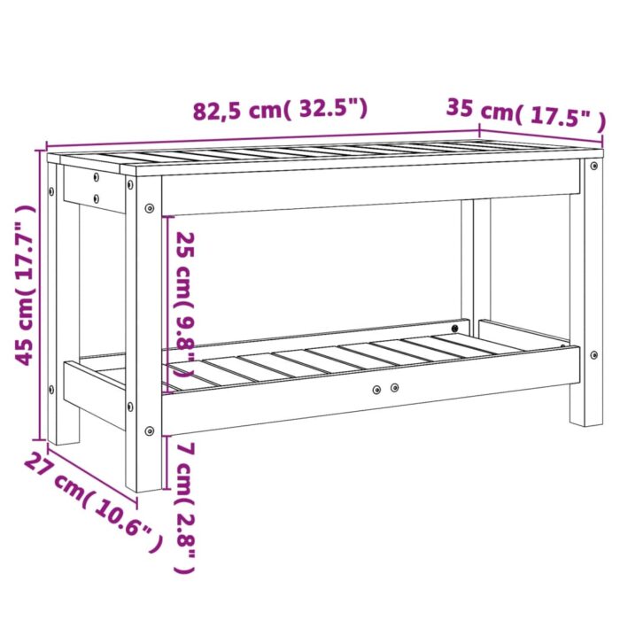 Banc de jardin noir 82,5x35x45 cm bois massif de pin – Image 7