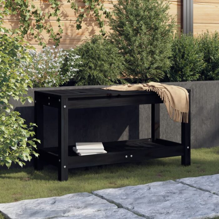 Banc de jardin noir 82,5x35x45 cm bois massif de pin – Image 1