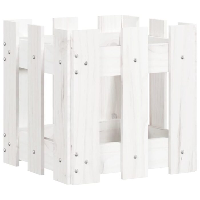 Jardinière avec design de clôture blanc 30x30x30 cm pin massif – Image 2