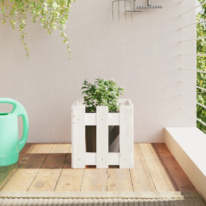 Jardinière avec design de clôture blanc 30x30x30 cm pin massif – Image 1