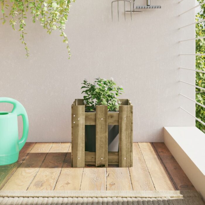 Jardinière avec design de clôture 30x30x30 cm pin imprégné – Image 1